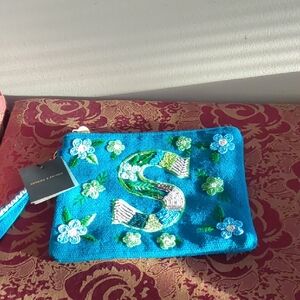 America&Beyond Embellished And Beaded Initial Wristlet Pouch